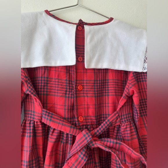 Vintage - Plaid Flannel Collar Dress - Long Sleeve- Red/Navy - Size 6 - Picture 5 of 9